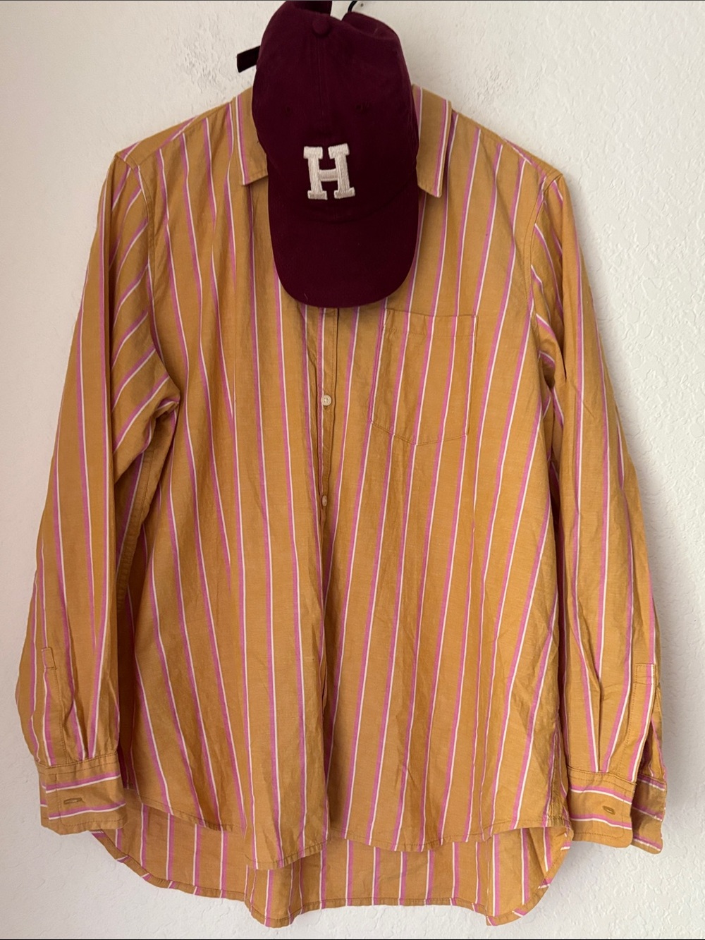 Classic GAP preppy striped Yellow  and pink Button-Down shirt size XL